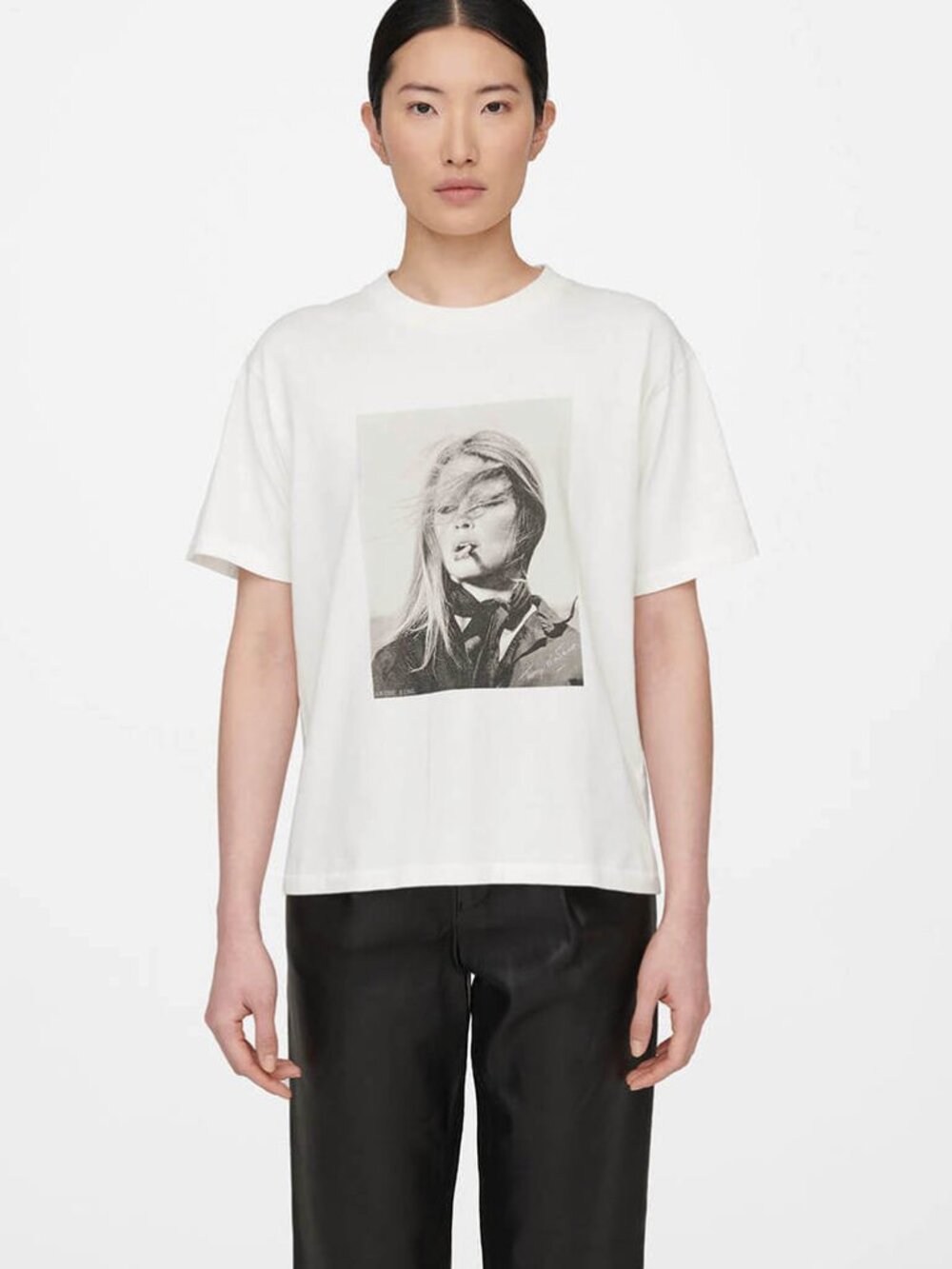 ANINE BING Ida Tee Brigitte Bardot Graphic Tee White Large 100% Cotton